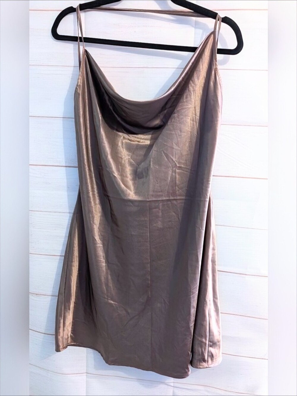 H&M Satin Slip Dress in Metallic Bronze Brown 🤎🤎🤎 Sexy Open Drape Back Large